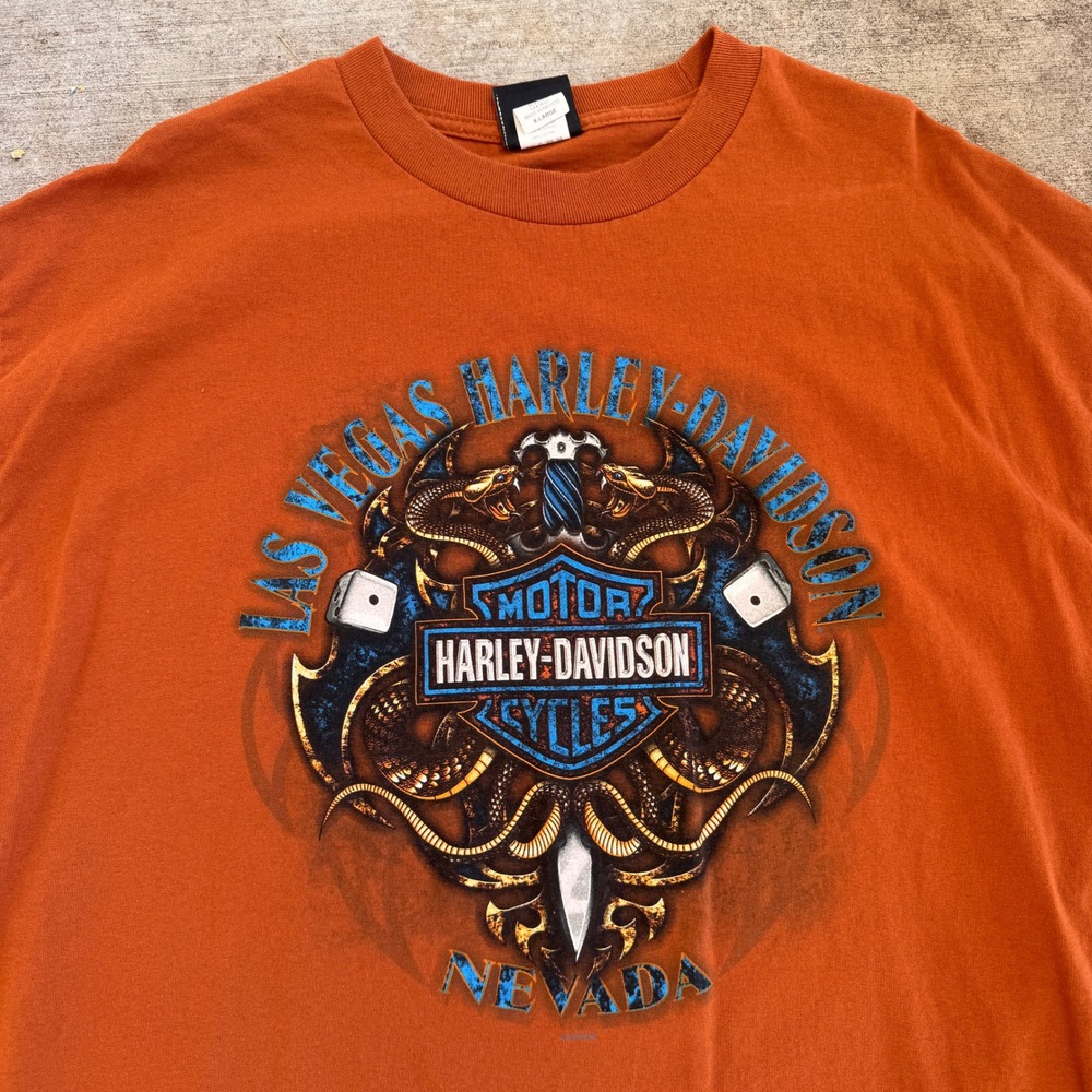 Harley Davidson y2k Las Vegas Nevada T-Shirt Mens XL Burnt Orange Graphic Dice - Picture 2 of 7